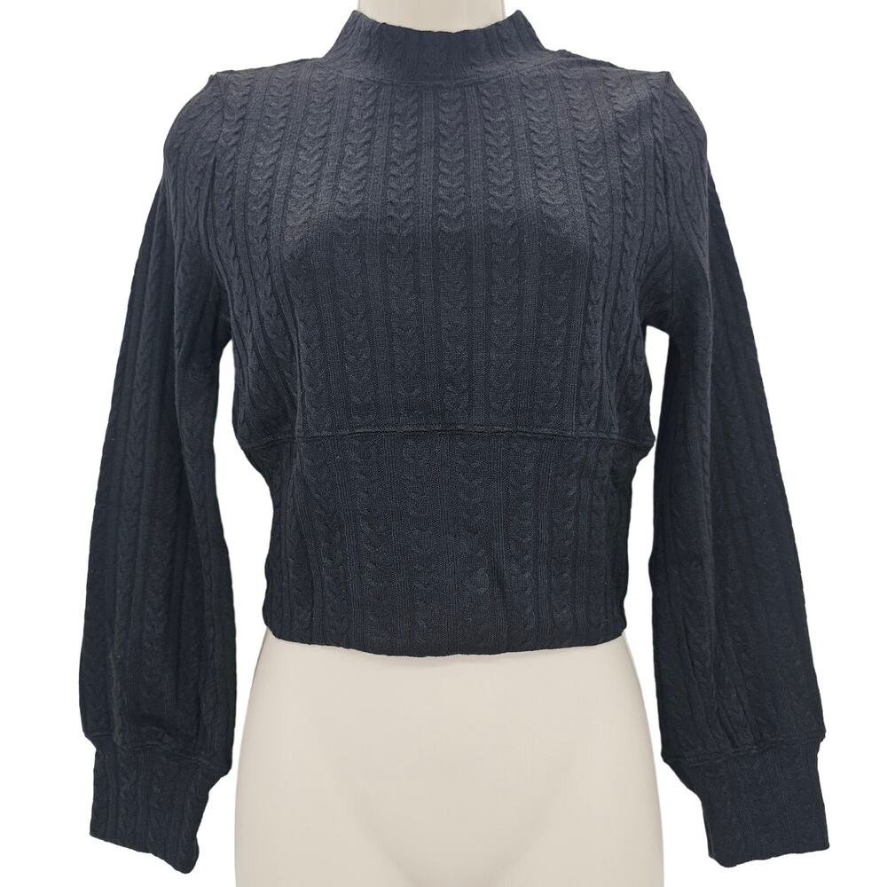 Band Of The Free Womans size M Raquel Black Ribbed Knit Pullover Crop Top NEW